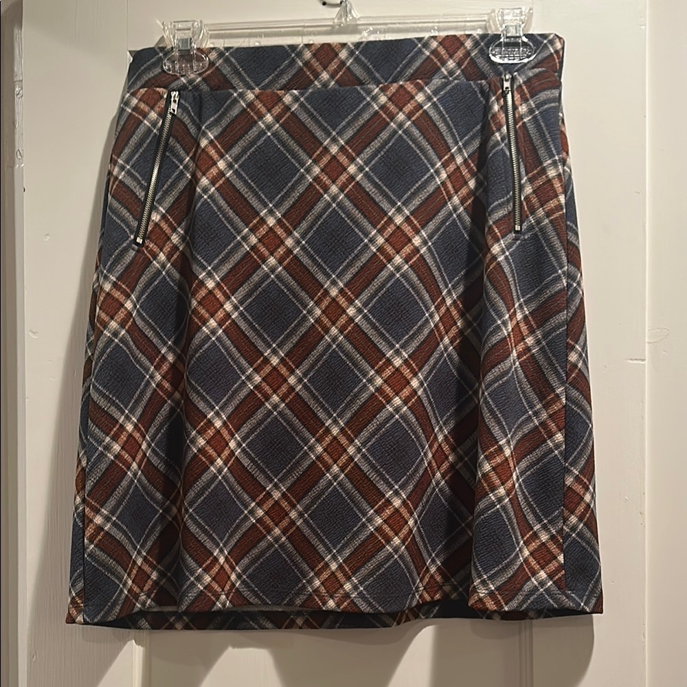 Kaileigh Blue and Brown A-Line Knee-Length Skirt